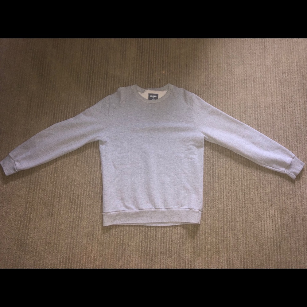 Bonobos Grey Sweater with sleeve patches.